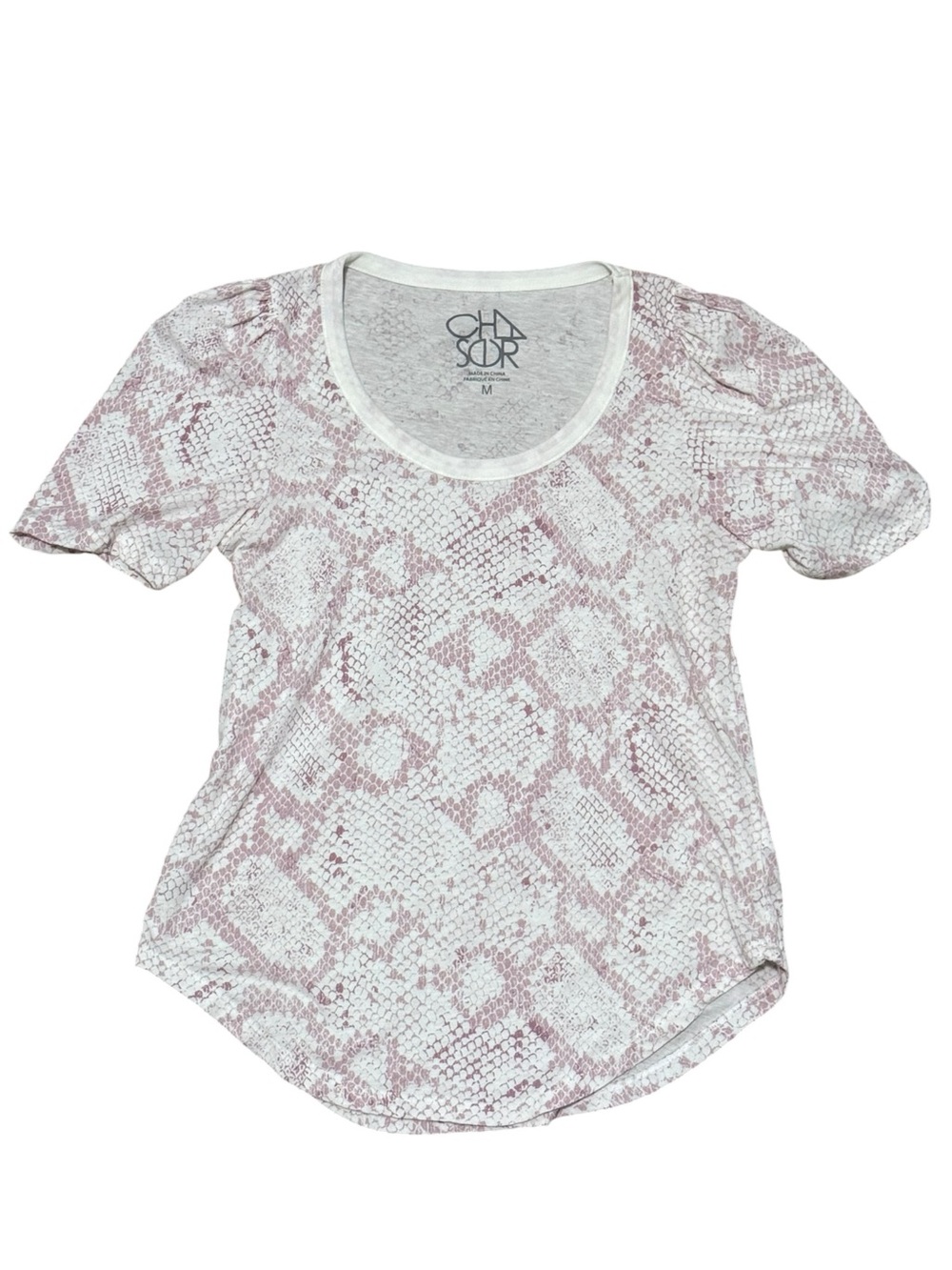 Chaser Pink Snake-Print Scoop Neck Short Sleeve Top